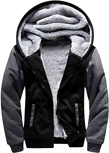 JACKETOWN Jungen Sweatjacke Gefüttert Kinder Hoodie Sweatshirt Kapuzenpullover Fleecejacke mit Kapuze Langarm Warme Winterjacke Classic Pullover mit Reißverschluss(Schwarz Grau-2XL) von JACKETOWN