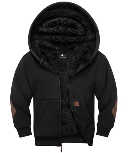 JACKETOWN Jungen Sweatjacke Gefüttert Kinder Hoodie Sweatshirt Kapuzenpullover Fleecejacke mit Kapuze Langarm Warme Winterjacke Classic Pullover mit Reißverschluss von JACKETOWN