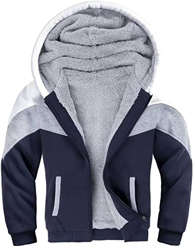 JACKETOWN Jungen Sweatjacke Kinder Hoodie Sweatjacke Kapuzenpullover Fleecejacke mit Kapuze Langarm Warme Winterjacke Classic Pullover mit Reißverschluss(Weiß Blau-L) von JACKETOWN