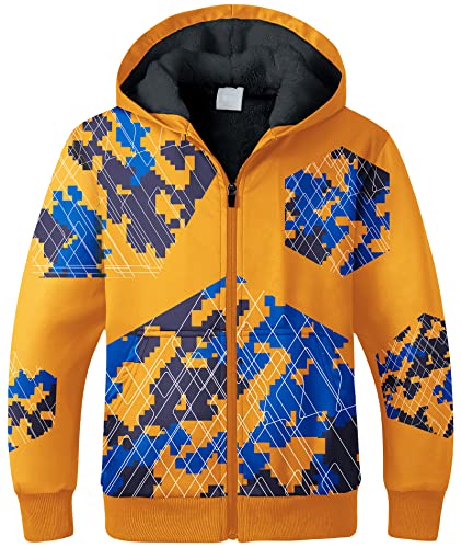 JACKETOWN Kinder Fleecejacke Jungen Bedrucktes Sweatshirt Warme Kinder Kapuzenpullover mit Reißverschluss Langarm Kapuzenjacke mit Kapuze Kinder(Gelb-2XL) von JACKETOWN