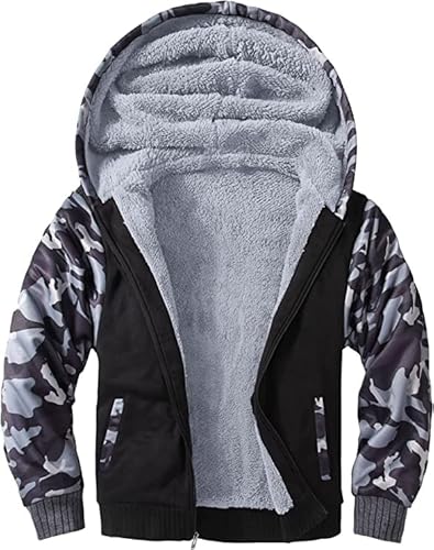 JACKETOWN Jungen Sweatjacke Gefüttert Kinder Hoodie Sweatshirt Kapuzenpullover Fleecejacke mit Kapuze Langarm Warme Winterjacke Classic Pullover mit Reißverschluss von JACKETOWN