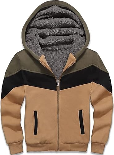 JACKETOWN Kinder-Kapuzenjacke Jungen Kapuzenpullover mit Klassische Farbblock Langarm Warme Winterjacke mit Kapuze mit Reißverschluss Sweatshirt für Kinder(KhakiM) von JACKETOWN