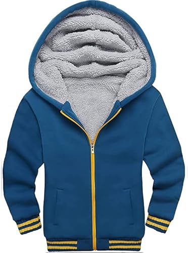 JACKETOWN Kinder-Kapuzenjacke Jungen Kapuzenpullover mit Klassische Farbblock Langarm Warme Winterjacke mit Kapuze mit Reißverschluss Sweatshirt für Kinder(Hellblau-M) von JACKETOWN