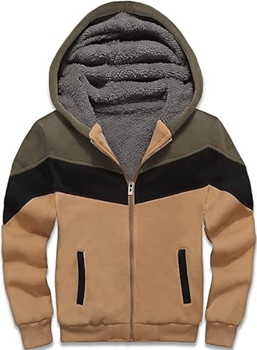 JACKETOWN Kinder-Kapuzenjacke Jungen Kapuzenpullover mit Klassische Farbblock Langarm Warme Winterjacke mit Kapuze mit Reißverschluss Sweatshirt für Kinder(Khakis) von JACKETOWN