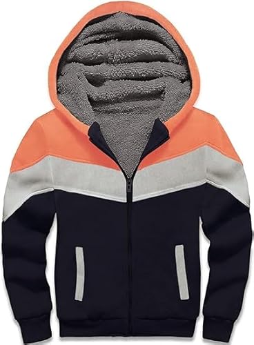 JACKETOWN Kinder-Kapuzenjacke Jungen Kapuzenpullover mit Klassische Farbblock Langarm Warme Winterjacke mit Kapuze mit Reißverschluss Sweatshirt für Kinder(orange Blue-L) von JACKETOWN