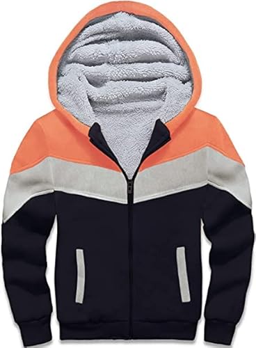 JACKETOWN Jungen Sweatjacke Gefüttert Kinder Hoodie Sweatshirt Kapuzenpullover Fleecejacke mit Kapuze Langarm Warme Winterjacke Classic Pullover mit Reißverschluss(orange Blue-M) von JACKETOWN