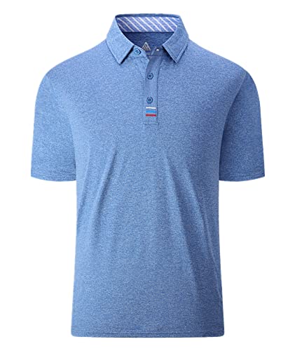 JACKETOWN Polo Shirt Herren Tennis Sport Einfarbig Stickerei Streifen Polohemden Männer Sommer Sportlich Outdoor Himmelblau L von JACKETOWN