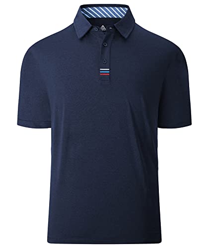 JACKETOWN Polo Shirt Herren Tennis Sport Einfarbig Stickerei Streifen Polohemden Männer Sommer Sportlich Outdoor Marineblau M von JACKETOWN