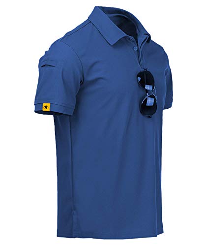 JACKETOWN Poloshirt Herren Kurzarm Regular Fit Polohemd Schnelltrocknend Freizeit Sport Polo Hemd Outdoor Mit Brillenhalter Knopfleiste Atmungsaktives Tshirts Männer Sommer(012-Blau-XL) von JACKETOWN