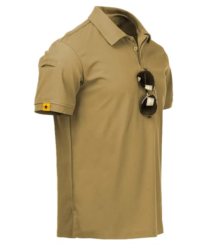 JACKETOWN Poloshirt Herren Kurzarm Regular Polohemd Männer Schnelltrocknend Casual Sport Shirt Outdoor Tshirts Mit Brillenhalter Knopfleiste Atmungsaktives Poloshirts Sommer(012-Khaki-XL) von JACKETOWN