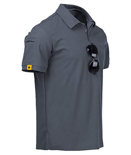 JACKETOWN Poloshirt Herren Kurzarm Regular Fit T-Shirts Schnelltrocknend Casual Sport Shirt Outdoor Polo Hemd Mit Brillenhalter Knopfleiste Atmungsaktives Poloshirts Männer Sommer(012-Grau-2XL) von JACKETOWN