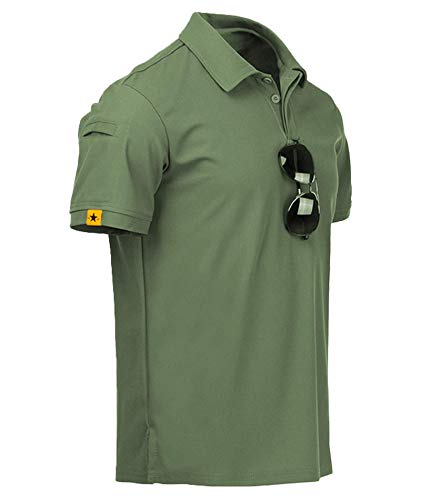 JACKETOWN Poloshirt Herren Kurzarm Golf Poloshirts Schnelltrocknend Freizeit Sport Polo Hemd Männer Outdoor Mit Brillenhalter Knopfleiste Atmungsaktives T-Shirts Sommer(012-Grün-M) von JACKETOWN