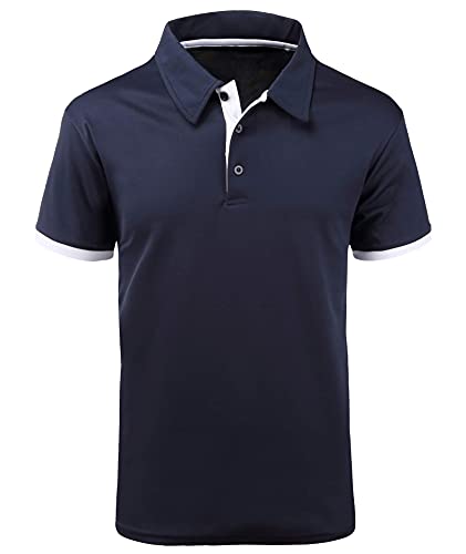 JACKETOWN Polohirt Herren Kurzarm Golf Poloshirts Männer Schnelltrocknend Casual Sport Shirt Sommer T-Shirts Outdoor Atmungsaktives Polohemd(010-Marineblauss-XL) von JACKETOWN