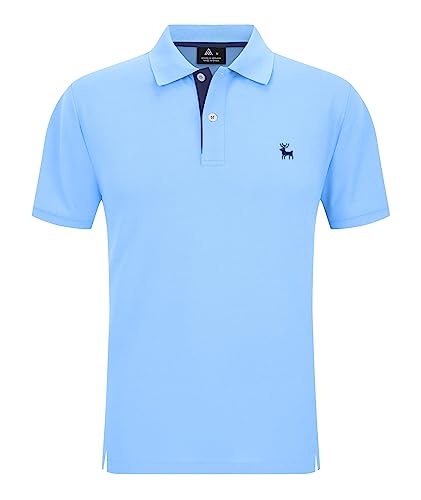 JACKETOWN Polo Shirts Herren Kurzarm Golf Poloshirts Schnelltrocknend Freizeit Sport Polo Hemd Männer Outdoor Atmungsaktives T-Shirts Sommer(1637-Hellblau-2XL) von JACKETOWN