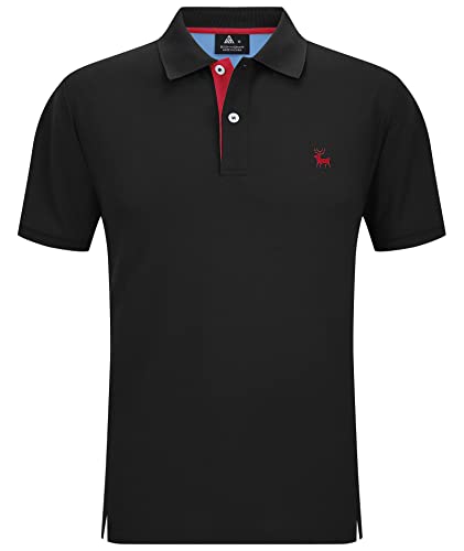 JACKETOWN Polo Shirts Herren Kurzarm Golf Poloshirts Schnelltrocknend Freizeit Sport Polo Hemd Männer Outdoor Mit Brillenhalter Knopfleiste Atmungsaktives T-Shirts(1637-Schwarz-2XL) von JACKETOWN