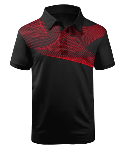 JACKETOWN Poloshirts Herren Kurzarm Polo Hemd Männer Schnelltrocknend Casual Sport Shirt Outdoor Atmungsaktives T Shirts Summer Poloshirt(035-Schwarz Rot-L) von JACKETOWN