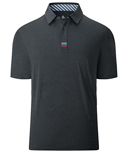 JACKETOWN Polo Shirts Männer Sportlich Polohemd Schnelltrocknend Sommer Tennis Polo T-Shirt Casual Herren Kurzarm Stickerei Design Dunkelgrau XXL von JACKETOWN