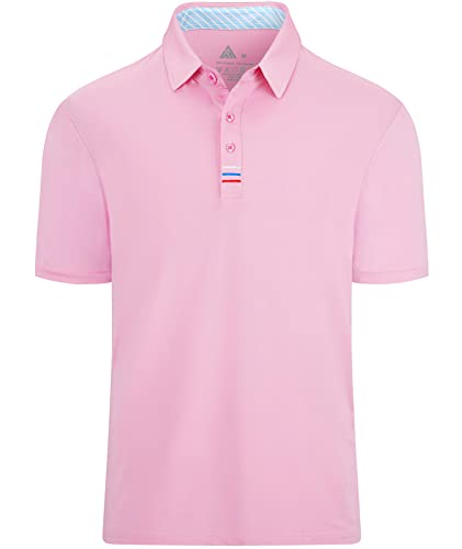 JACKETOWN Polo Shirts Männer Sportlich Polohemd Schnelltrocknend Sommer Tennis Polo T-Shirt Casual Herren Kurzarm Stickerei Design Rosa L von JACKETOWN