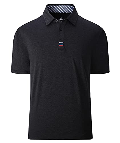 JACKETOWN Polo T-Shirt Herren Schnelltrocknend Poloshirt Casual Herren Einfarbig Bügelfrei Poloshirts-Activewear Herren Schwarz L von JACKETOWN