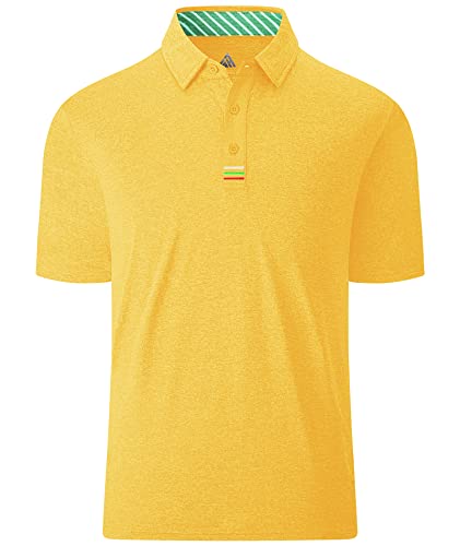 JACKETOWN Polohemd Herren Kurzarm Sommer Atmungsaktive Polo Kragen Short Sleeve Sport Poloshirt Einfarbig Wandern Gelb L von JACKETOWN