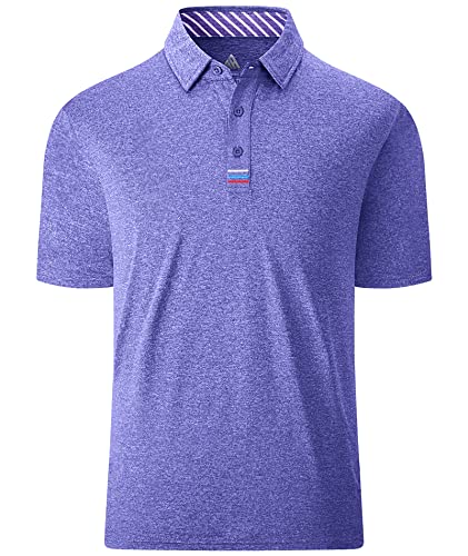 JACKETOWN Polohemd Herren Kurzarm V-Ausschnitt Slim Fit Golf Poloshirts Männer Fitness Sommer Basic T-Shirt Sport Sommer Lila XXL von JACKETOWN