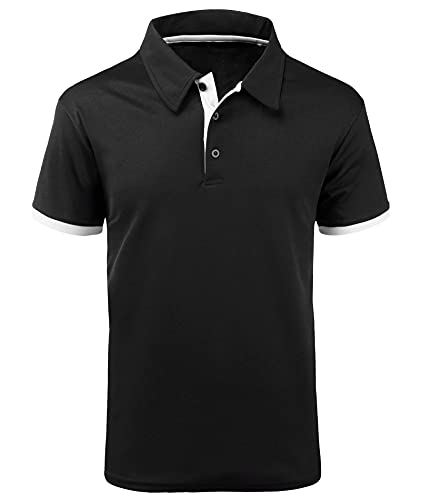 JACKETOWN Polohirt Herren Kurzarm Regular Fit Poloshirts Schnelltrocknend Casual Sport Shirt Sommer T-Shirts Outdoor Atmungsaktives Golf Polohemd Männer(010-Schwarz-2XL) von JACKETOWN