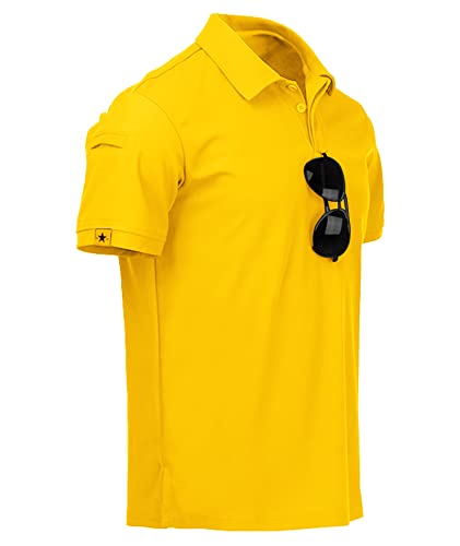 JACKETOWN Poloshirt Herren Kurzarm Regular Fit Polo Hemd Männer Sport Schnelltrocknend Atmungsaktiv Poloshirts Sommer Outdoor Golf T-Shirt Einfarbig(Gelb-2XL) von JACKETOWN