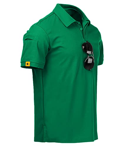 JACKETOWN Poloshirt Herren Kurzarm Regular Fit Polo Hemd Männer Sport Schnelltrocknend Atmungsaktiv Poloshirts Sommer Outdoor Golf T-Shirt Einfarbig(Gras Grün-2XL) von JACKETOWN