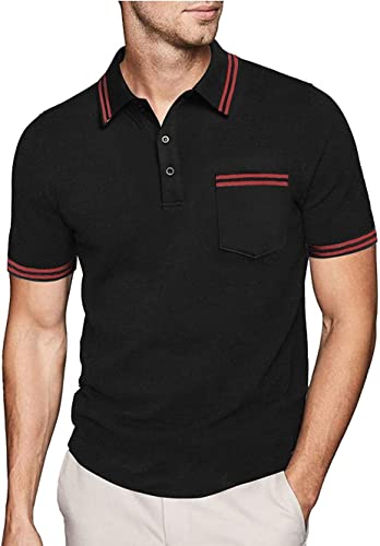 JACKETOWN Poloshirt Herren Kurzarm Regular Fit T-Shirts Männer Schnelltrocknend Casual Sport Shirt Outdoor Polo Hemd Mit Brillenhalter Knopfleiste Atmungsaktives Poloshirts(2412-Schwarz-M) von JACKETOWN