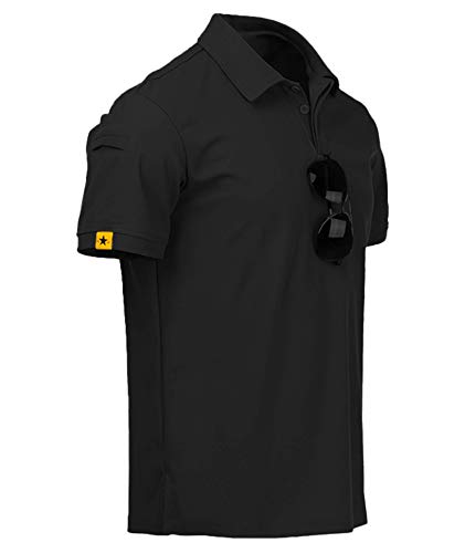 JACKETOWN Poloshirt Herren Kurzarm Regular Fit T-Shirts Männer Schnelltrocknend Casual Sport Shirt Outdoor Polo Hemd Mit Brillenhalter Knopfleiste Atmungsaktives Poloshirts Sommer(012-Schwarz-XL) von JACKETOWN