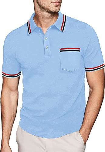 JACKETOWN Poloshirt Herren Kurzarm Regular T-Shirts Männer Schnelltrocknend Casual Sport Shirt Outdoor Tshirts Atmungsaktives Poloshirts(2412-Himmelblau-3XL) von JACKETOWN