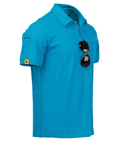 JACKETOWN Poloshirt Herren Kurzarm Schnelltrocknend Atmungsaktives Sommer Poloshirts Knopfleiste T-Shirts Männer Casual Sport Shirt Basic Slim Fit Golf Polo Hemd(Blau Grün-L) von JACKETOWN