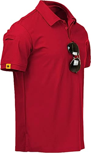 JACKETOWN Poloshirt Herren Kurzarm Schnelltrocknend Atmungsaktives Tennis Polo Shirt Sommer Poloshirts Männer Knopfleiste T-Shirts Casual Sport Shirt Basic Regular Fit Golf Polohemd(2XL-Rot) von JACKETOWN