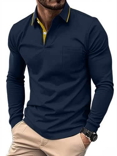 JACKETOWN Poloshirt Herren Langarm Golf Polohemd Atmungsaktives Knopfleiste Männer Pullover Shirt Polo Hemd Casual Basic Regular Fit Herbst Winter M-3XL von JACKETOWN