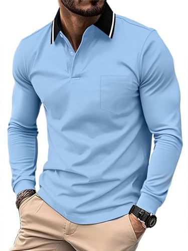 JACKETOWN Poloshirt Herren Langarm Knopfkragen Arbeitshemd Atmungsaktiv Arbeits Poloshirts Button Down Polohemd Golf Frühling Herbst Casual Polo Hemd,Mond Blau,M von JACKETOWN