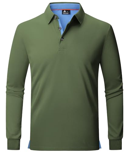 JACKETOWN Poloshirt Herren Langarm Knopfkragen Poloshirt Button Down Hemden Atmungsaktiv Golf Polohemd Frühling Herbst T Shirt,Armeegrün,L von JACKETOWN