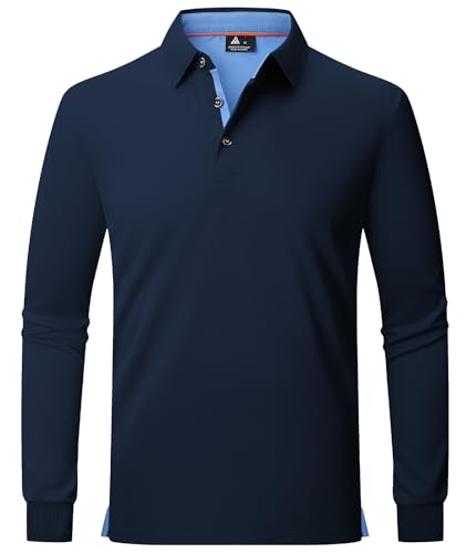 JACKETOWN Poloshirt Herren Langarm Knopfkragen Poloshirt Button Down Hemden Atmungsaktiv Golf Polohemd Frühling Herbst T Shirt,Dunkelblau,XXL von JACKETOWN