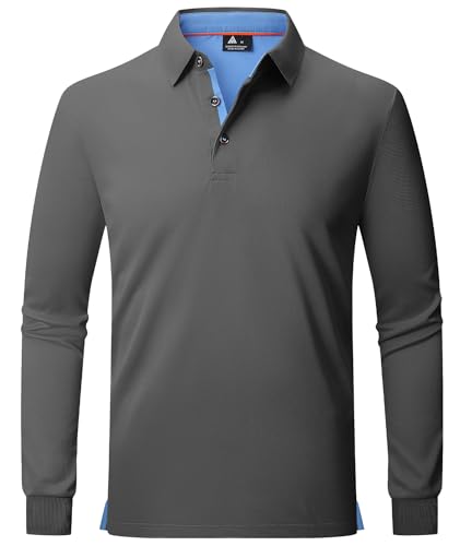 JACKETOWN Poloshirt Herren Langarm Knopfkragen Poloshirt Button Down Hemden Atmungsaktiv Golf Polohemd Frühling Herbst T Shirt,Grau,M von JACKETOWN