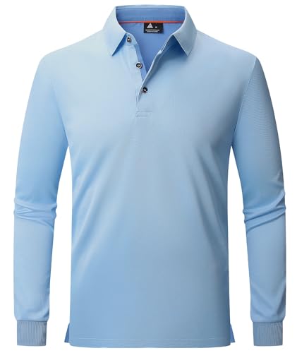 JACKETOWN Poloshirt Herren Langarm Knopfkragen Poloshirt Button Down Hemden Atmungsaktiv Golf Polohemd Frühling Herbst T Shirt,Hellblau,L von JACKETOWN