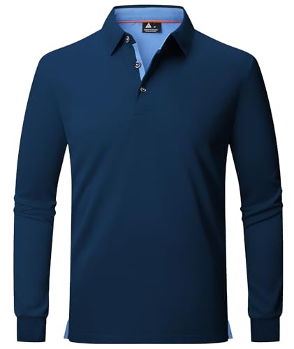 JACKETOWN Poloshirt Herren Langarm Knopfkragen Poloshirt Button Down Hemden Atmungsaktiv Golf Polohemd Frühling Herbst T Shirt,Marineblau,3XL von JACKETOWN