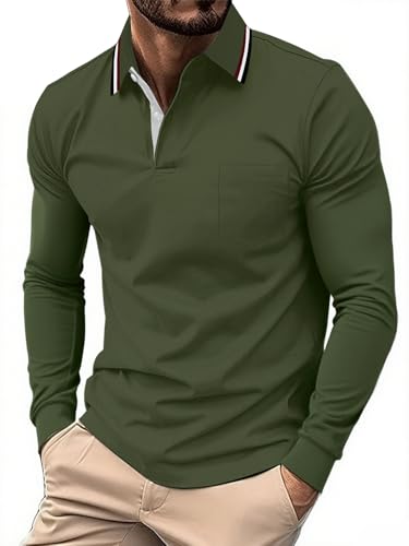 JACKETOWN Poloshirt Langarm Herren Golf Polo Shirts Knopfleiste Polohemd Arbeit Casual Hemd mit Tasche Männer Atmungsaktives Pullover Herbst Winter M-3XL von JACKETOWN