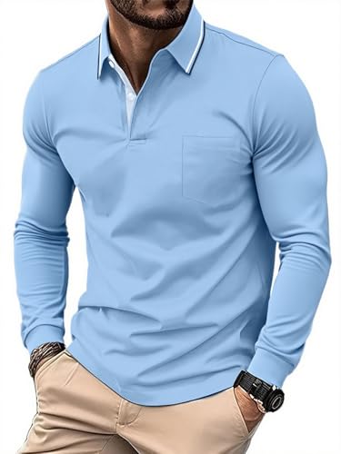 JACKETOWN Poloshirt Langarm Herren Golf Polo Shirts Knopfleiste Polohemd Arbeit Casual Hemd mit Tasche Männer Atmungsaktives Pullover Herbst Winter M-3XL von JACKETOWN