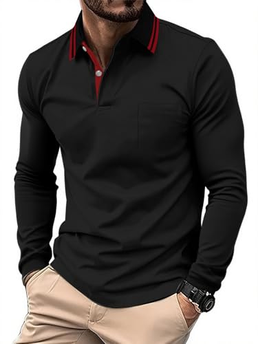 JACKETOWN Poloshirt Langarm Herren Golf Polo Shirts Knopfleiste Polohemd Arbeit Casual Hemd mit Tasche Männer Atmungsaktives Pullover Herbst Winter M-3XL von JACKETOWN