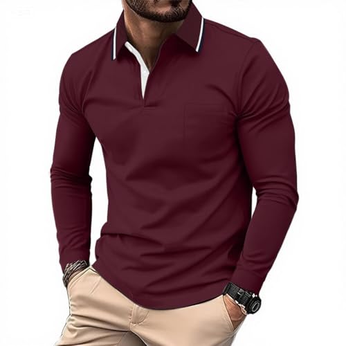 JACKETOWN Poloshirt Langarm Herren Golf Polo Shirts Knopfleiste Polohemd Arbeit Casual Hemd mit Tasche Männer Atmungsaktives Pullover Herbst Winter M-3XL von JACKETOWN
