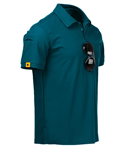 JACKETOWN Poloshirts Herren Kurzarm Atmungsaktives Badminton Poloshirt Summer Polo Shirt Männer mit Brillenhalter Knopfleiste T Shirts Casual Sport Regular Fit Golf Polohemd(Dunkles Türkisblau-XL) von JACKETOWN