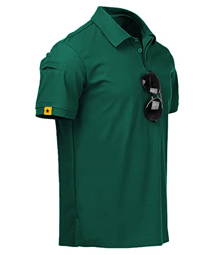 JACKETOWN Poloshirts Herren Kurzarm Atmungsaktives Golf Poloshirt Summer Classic Polo Shirt Männer mit Brillenhalter Knopfleiste Tshirts Casual Sport Shirt Regular Fit Tennis Polohemd(Wald Grün-3XL) von JACKETOWN