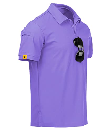 JACKETOWN Poloshirts Herren Kurzarm Basic Polohemd Schnelltrocknend Golf T-Shirts Sport Atmungsaktiv Outdoor Brillenhalter Knopfleiste Hemd Männer Tennis Freizeit Poloshirt(Lila-XL) von JACKETOWN