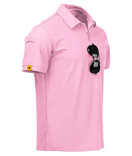 JACKETOWN Poloshirts Herren Kurzarm Basic Polohemd Schnelltrocknend Golf T-Shirts Sport Atmungsaktiv Outdoor mit Brillenhalter Knopfleiste Hemd Männer Tennis Freizeit Poloshirt(Pink-2XL) von JACKETOWN
