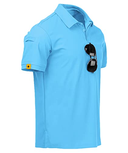 JACKETOWN Poloshirts Herren Kurzarm Classic Polohemd Schnelltrocknend Golf T-Shirts Sport Atmungsaktiv Outdoor Brillenhalter Knopfleiste Hemd Männer Tennis Freizeit Poloshirt(SkyBlue-2XL) von JACKETOWN