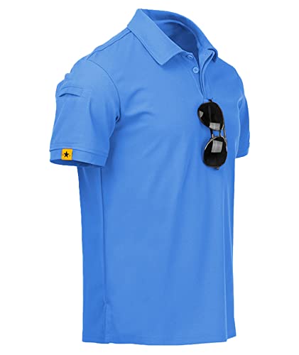 JACKETOWN Poloshirts Herren Kurzarm Golf Polohemd Männer Schnelltrocknend Casual Sports Sommer T-Shirts Atmungsaktives Outdoor Brillenhalter Knopfleiste Poloshirt(Hellblau-2XL) von JACKETOWN